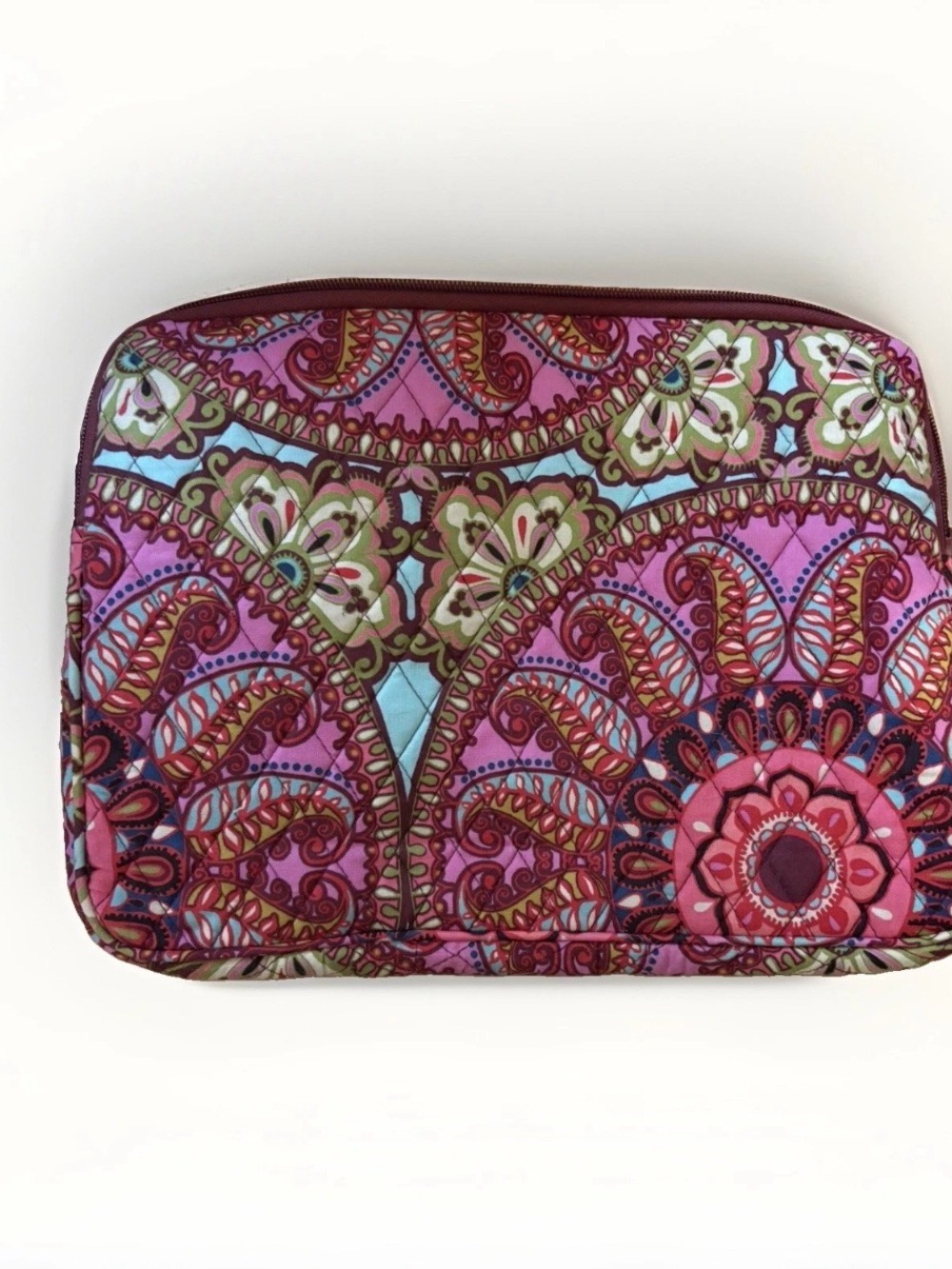 Vera Bradley Pink and Aqua Paisley Quilted Laptop Sleeve